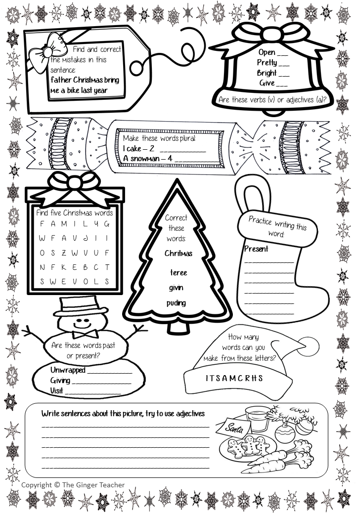 Christmas Spelling, Punctuation and Grammar Workbook This fun 10 page workbook has fun exercises for children to practice their spelling and grammar skills. There are exercises for kids to complete which look at plurals, tenses, sentences, punctuation, spelling and identifying nouns, verbs and adjectives. #Christmas #classroom #spag #planning #lessons #festive #learning #spelling #resources #teaching #lessonplans #holidays #holidayseason #punctuation #grammar