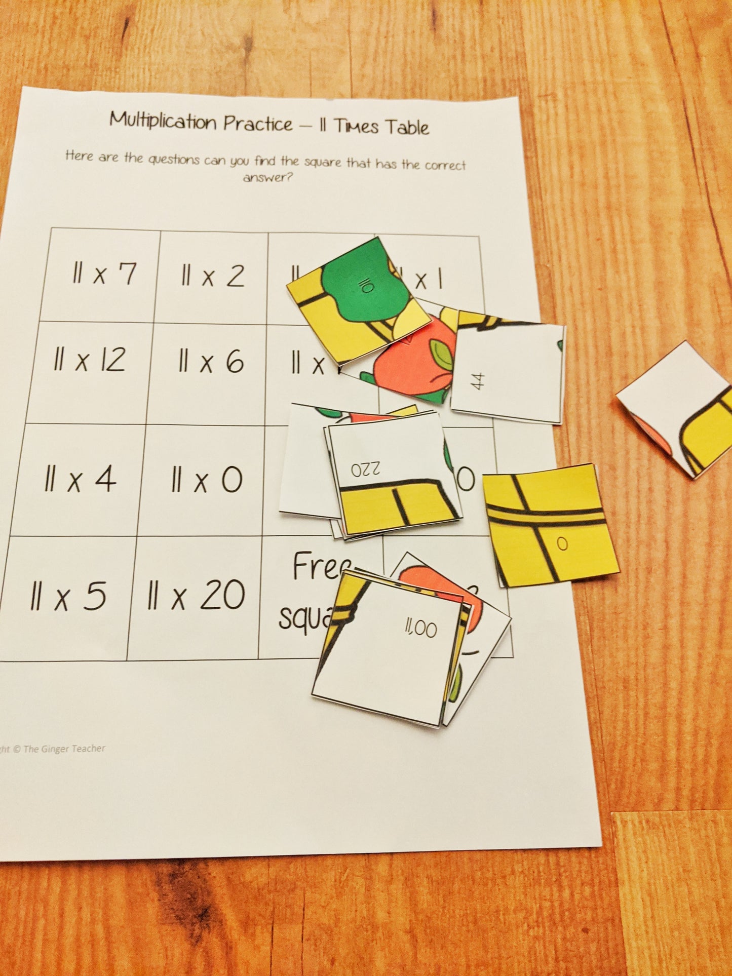 Fall Themed Independent Multiplication Revision Sheets 11x No Prep independent revision activity for the eleven times tables. Children have to cut out and stick the correct answer to the question square, when the correct squares are all in place a fall themed picture will be revealed. #teachmultiplication #revisemultiplication #eleventimestables #noprep #mathsworksheets