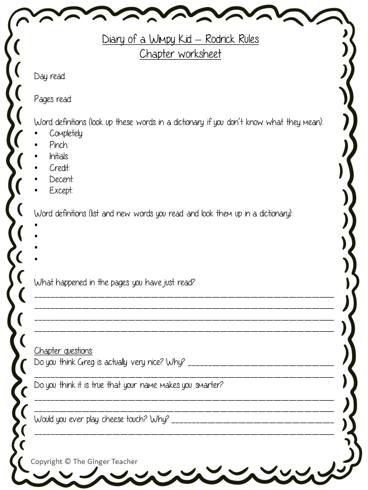 Dictionary Work – Diary of a Wimpy Kid