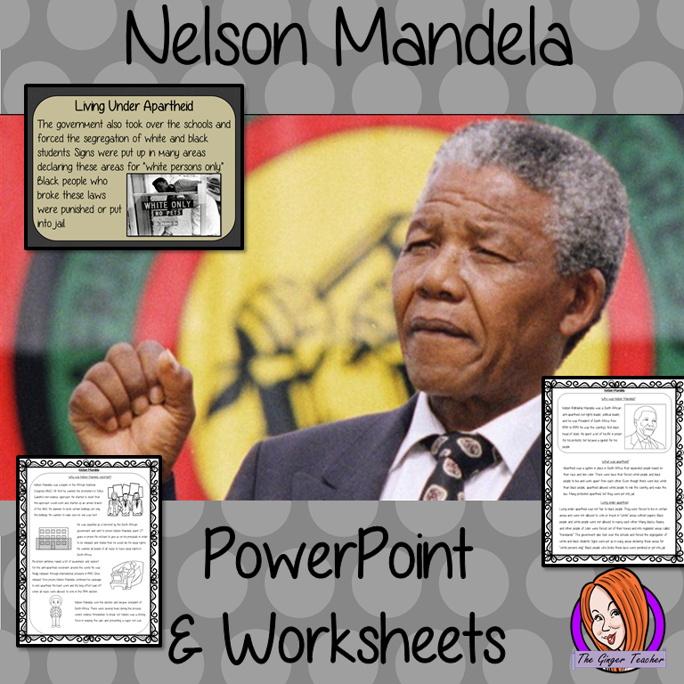 Nelson Mandela PowerPoint and Worksheets Lesson engaging history lesson to teach children about Nelson Mandela. Perfect for Black History Month in your classroom, make teaching about apartheid and black history interesting and engaging. Great lesson with many facts and activities for your kids to enjoy. #lessonplanning #teaching #resources #historylessons #historyplanning #nelsonmandela #blackhistorymonth