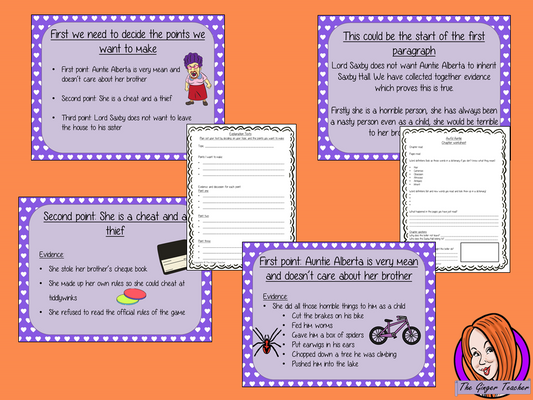 Writing Explanation Texts Complete English Lesson on Awful Auntie by David Walliams. Teachers will get full resources and plans for teaching school children explanation texts in the classroom. There is a PowerPoint to explain the activity and then practice independently. There is also a short chapter summary sheet for kids to reflect on the chapter read and share their ideas. #lessonplans #bookstudy #teachingideas #readingactivities #awfulaunty #davidwalliams