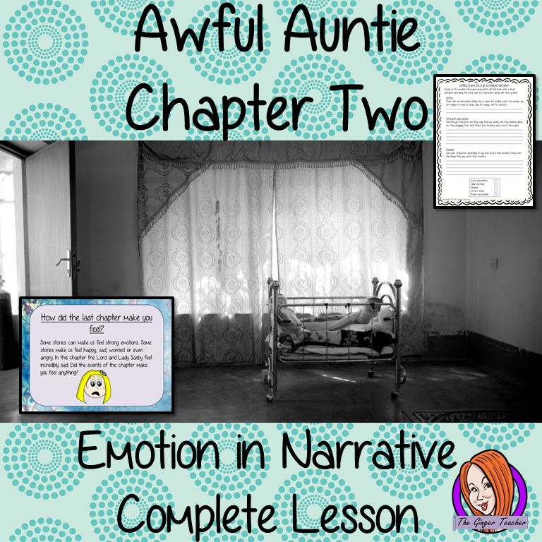 Writing Emotion in Narratives, Complete English Lesson on Awful Auntie by David Walliams complete, narrative writing lesson on the 2nd chapter how to write emotion in narrative. Children read and discuss the chapter. Detailed PowerPoint to ensure understanding of elements of writing emotional narrative. The class write a narrative and then the children plan and write their own #lessonplans #bookstudy #teachingideas #readingactivities #awfulaunty #davidwalliams