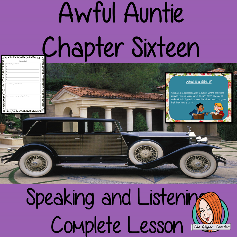 Speaking and listening Complete English Lesson on Awful Auntie by David Walliams. Teachers will get full resources and plans for teaching school children to debate in speaking and listening in the classroom. There is a PowerPoint to explain the activity and then practice independently. There is also a short chapter summary sheet for kids to reflect on the chapter read and share their ideas. #lessonplans #teachingideas #readingactivities #davidwalliams