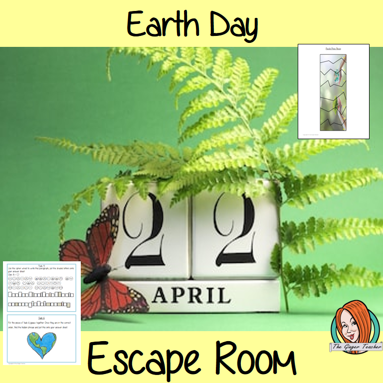 Earth Day Escape Room Game Try this escape room style game with your students today! This is a fun game that is perfect for teaching children about Earth Day. This game focuses on students finding out facts and information and using these to solve puzzles. This helps them to learn. This activity is great for the beginning of a topic to introduce information or at the end to recap. Students are trying to help an alien understand Earth Day and they must solve a series of clues, as well as decode d