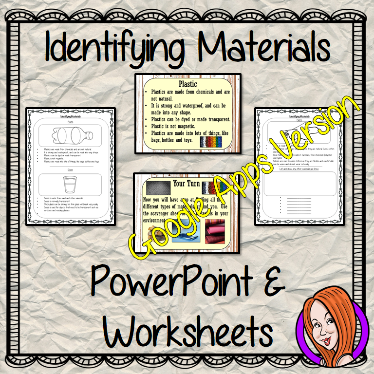 Distance Learning Identifying Materials Google Slides Lesson This lesson includes a 17 slide presentation on identifying everyday materials. There are also differentiated, Google Slides worksheets to allow children to demonstrate understanding of the materials. This is the Google Slides version of this lesson!