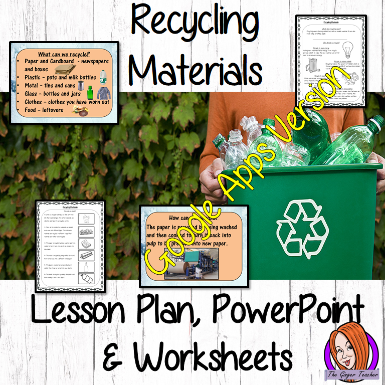 Distance Learning Recycling Materials Google Slides Lesson This lesson includes a detailed presentation to explain how and why we Recycle Materials. There are also differentiated Google Slides worksheets to allow children to demonstrate understanding of the types of materials recycled and how the process happens. This is the Google Slides version of this lesson!