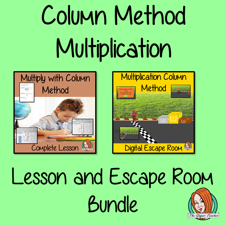 Column Method Multiplication Lesson and Escape Room Bundle