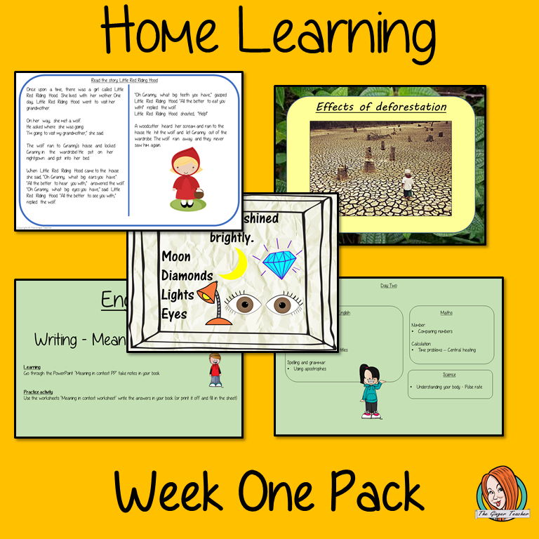 Home learning Pack Third Grade Distance learning pack for 3rd Grade (Year 4) Complete week of learning for children covering 5 days of English, Mathematics , Science, History and Topic work. All resources needed with clear instructions. No printing or prep needed.