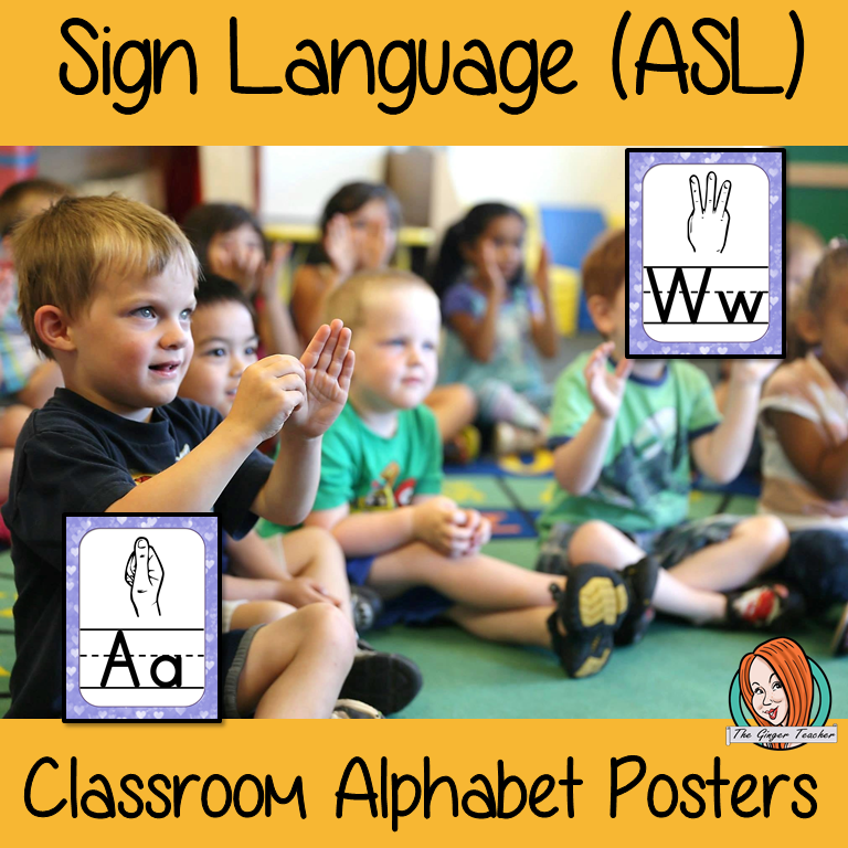 Sign Language ASL Classroom Posters 24 Posters with letters of the alphabet and the corresponding sign in American Sign Language These are great for decorating your classroom or for using as flash cards to teach children the signs for the letters. #asl #signlanguage #classroom