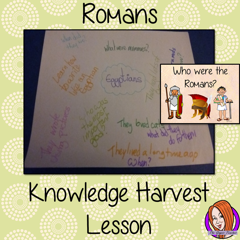 The Romans - Knowledge Harvest Lesson This download is a complete lesson on introducing the Romans with a knowledge harvest. It is the perfect lesson to start a topic on the Romans. Included: Full lesson plan, Example knowledge harvest, Big Question #lessonplanning #romans #teachingresources #teaching #resources #historylessons #historyplanning