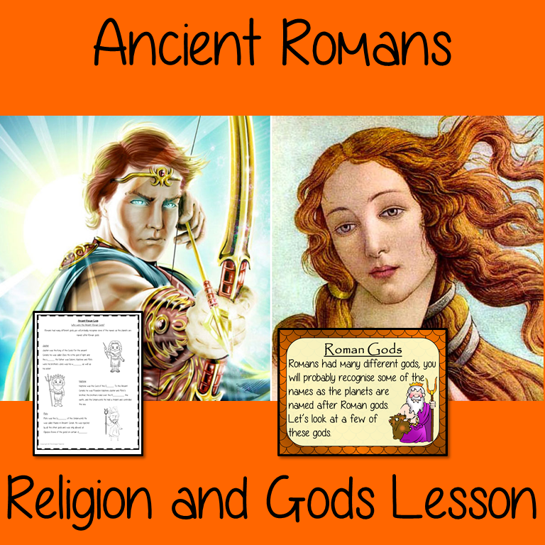 Ancient Roman Religion and Gods Complete History Lesson Teach children about Ancient Roman Religion and gods. The children will learn who the Romans worshipped and how they changed to Christianity. A 30 slide PowerPoint and four versions of the 7-page worksheet to allow children to show their understanding, along with an activity to create fact cards for the gods #lessonplanning #ancientromans #resources #historylessons #historyplanning