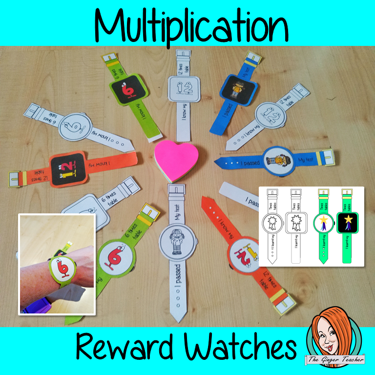 Multiplication Reward Watches Give you class something to brag about! These reward watches can be printed and used in your classroom to reward learning multiplication skils. They are great to give out to the children to create a fun classroom environment. There are 4 different designs of each watch, 2 round faces and 2 square, smart-watch designs. This download includes 15 different reward watches #bragtags #rewardtag #awardtags #backtoschool