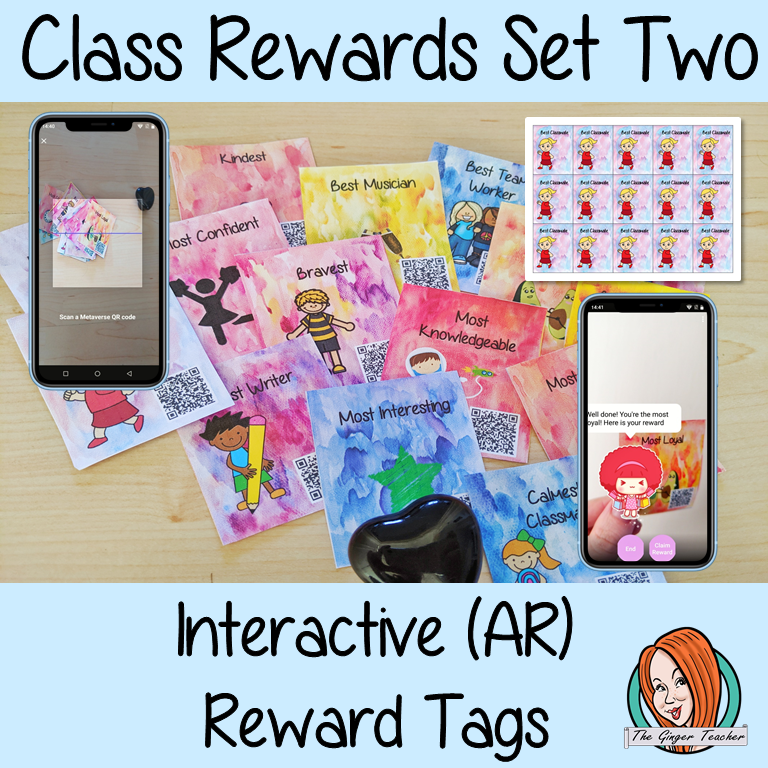 Classroom Awards interactive AR Reward Tags set two Brag tags Give you class something to brag about! These reward tags can be printed and used in your classroom for behaviour management. Children love to collect them all so they are a perfect behavior management system although there is more to these tags than meets the eye! Scan the code and a fun character will appear in your classroom to congratulate the kids #bragtags #rewardtag #awardtags