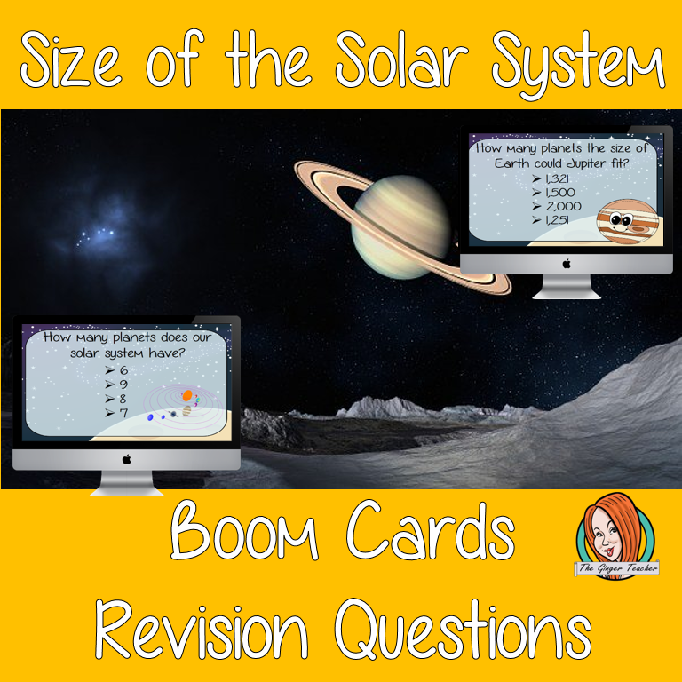 Size of the Solar System Revision Questions This deck revises children’s knowledge of Size of the Solar System. There are multiple choice revision questions to check children’s understanding. These question cards are self-grading and lots of fun!