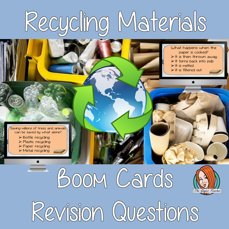 Recycling Materials Revision Questions This deck revises children’s knowledge of Recycling Materials. There are multiple choice revision questions to check children’s understanding. These question cards are self-grading and lots of fun!
