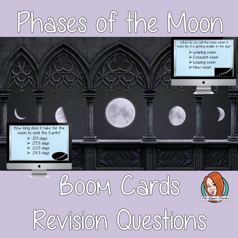 Phases of the Moon Revision Questions This deck revises children’s knowledge of Phases of the Moon. There are multiple choice revision questions to check children’s understanding. These question cards are self-grading and lots of fun!