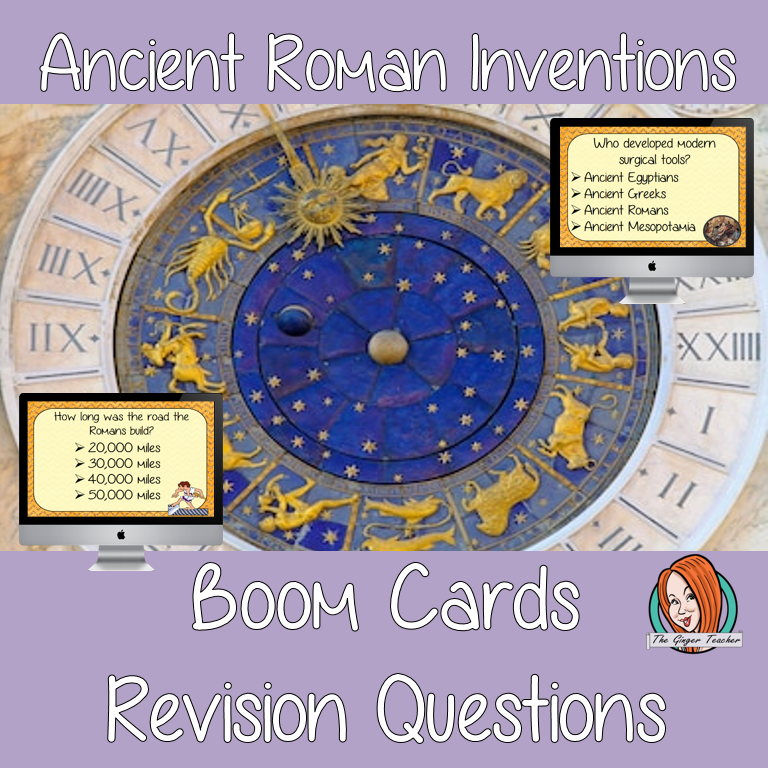Ancient Roman Inventions Revision Questions This deck revises children’s knowledge of Ancient Roman Inventions. There are multiple choice revision questions to check children’s understanding. These question cards are self-grading and lots of fun!