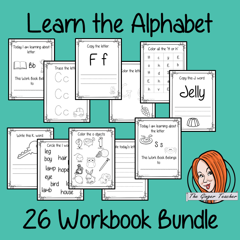 Alphabet Workbook Bundle 26 letter workbooks to help your children practice recognizing and writing the letters of the alphabet, with 15 pages of activities in each book. The 15 pages contain, object coloring, tracing the letter, spelling the word with initial sounds and picking out the initial sound objects.