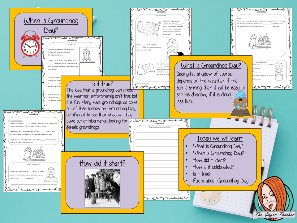 Groundhog Day PowerPoint and Worksheets This download teaches children about Groundhog Day in one complete lesson. There is a detailed 21 slide PowerPoint on celebration, fun Groundhog Day facts, details about how it got started and how it is celebrated. There are also differentiated, 5 page, worksheets to allow students to demonstrate their understanding. This pack is great for teaching kids all about this fun event in your classroom. #teaching #groundhogday