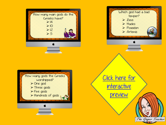 Ancient Greek Religion and Gods Revision Questions This deck revises children’s knowledge of Ancient Greek Religion and Gods. There are multiple choice revision questions to check children’s understanding. These question cards are self-grading and lots of fun!