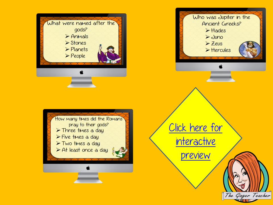 Ancient Roman Gods Revision Questions This deck revises children’s knowledge of Ancient Roman Gods. There are multiple choice revision questions to check children’s understanding. These question cards are self-grading and lots of fun!