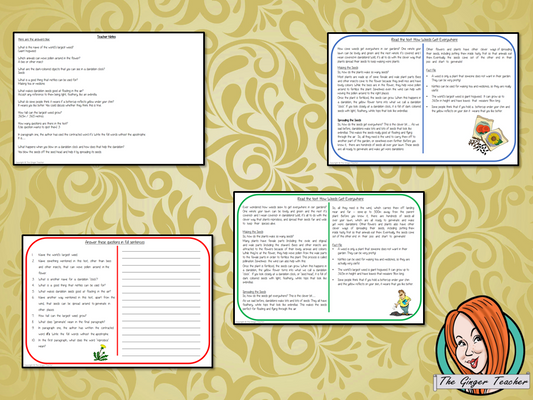 Seeds and Weeds Reading Comprehension Cards Differentiated reading comprehension cards. Three levels of texts and questions to help children with reading comprehension. This text is on Seeds and Weeds and has questions to help children understand and draw meaning from the text.