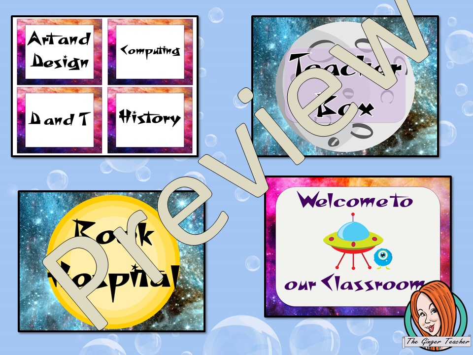 Outer Space Themed Classroom Signs This download includes fun space themed classroom signs. These are great for teachers and kids to have an outer space room. This download includes: - Book hospital sign - Teacher box sign - Welcome to our class sign - Editable welcome sign - 16 subject box labels #classroomthemes #teachingideas #outerspaceclassroom