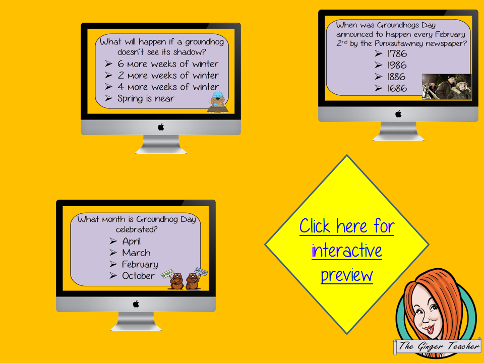 Groundhog Day Revision Questions This deck revises children’s knowledge of Groundhog Day. There are multiple choice revision questions to check children’s understanding. These question cards are self-grading and lots of fun!