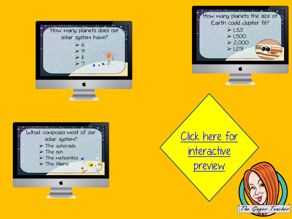 Size of the Solar System Revision Questions This deck revises children’s knowledge of Size of the Solar System. There are multiple choice revision questions to check children’s understanding. These question cards are self-grading and lots of fun!