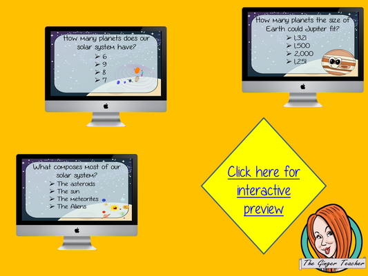 Size of the Solar System Revision Questions This deck revises children’s knowledge of Size of the Solar System. There are multiple choice revision questions to check children’s understanding. These question cards are self-grading and lots of fun!