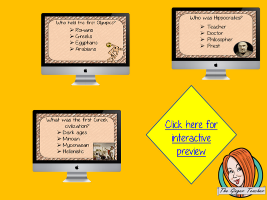 Ancient Greeks Revision Questions This deck revises children’s knowledge of Ancient Greeks. There are multiple choice revision questions to check children’s understanding. These question cards are self-grading and lots of fun!