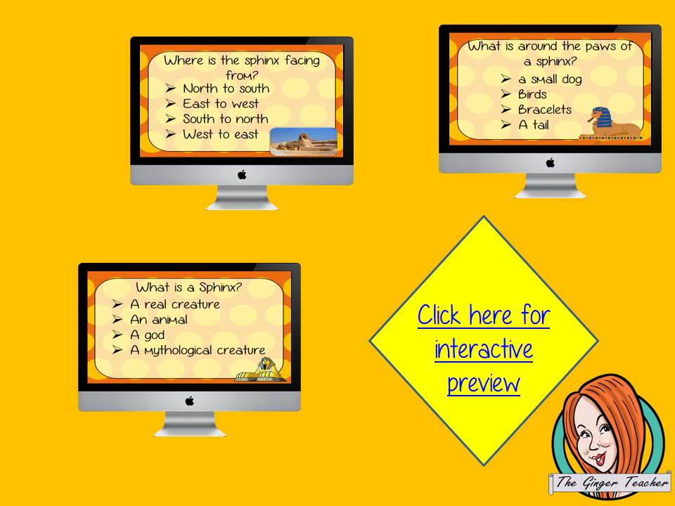 Ancient Egyptian Sphinx Revision Questions This deck revises children’s knowledge of Ancient Egyptian Sphinx. There are multiple choice revision questions to check children’s understanding. These question cards are self-grading and lots of fun!