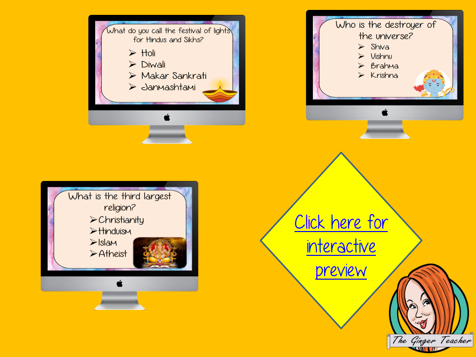 Hinduism Revision Questions This deck revises children’s knowledge of Hinduism. There are multiple choice revision questions to check children’s understanding. These question cards are self-grading and lots of fun!