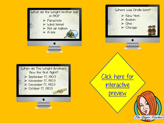 The Wright Brothers Revision Questions This deck revises children’s knowledge of the Wright Brothers. There are multiple choice revision questions to check children’s understanding. These question cards are self-grading and lots of fun!
