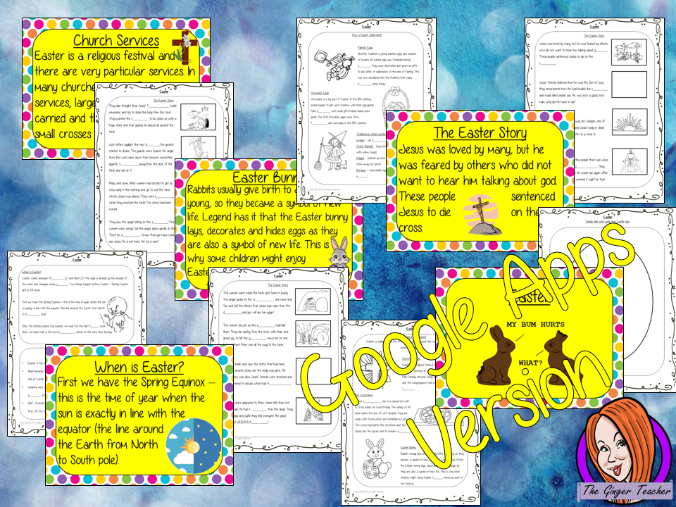 Distance Learning Easter Google Slides Lesson These resources teach children about Easter in one complete lesson. There is a detailed 30 slide presentation on the Easter story, fun Easter facts, details about how the date of Easter is decided and a retelling of the Easter bible story. There are also differentiated, 8 page, Google Slides worksheets to allow students to demonstrate their understanding. This pack is great for teaching kids all about this religious festival