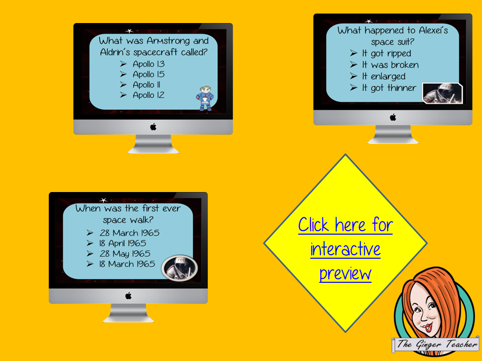 The First Spacewalk Revision Questions This deck revises children’s knowledge of the First Spacewalk. There are multiple choice revision questions to check children’s understanding. These question cards are self-grading and lots of fun!