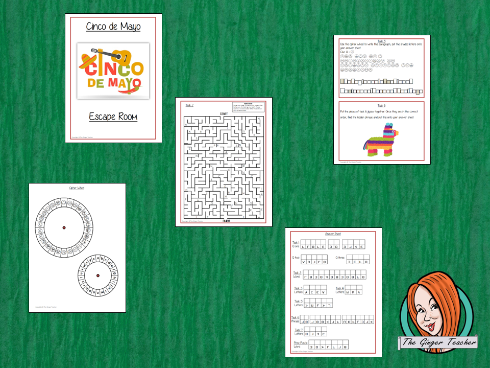 Cinco de Mayo Escape Room Game Try this escape room style game with your students today! This is a fun game that is perfect for teaching children about Cinco de Mayo. This game focuses on students finding out facts and information and using these to solve puzzles. This helps them to learn. This activity is great for the beginning of a topic to introduce information or at the end to recap. Students are trying to help an alien understand Cinco de Mayo and they must solve a series of clues, as well