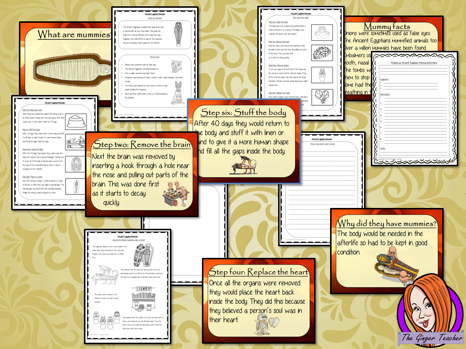 Ancient Egyptian Mummies History Lesson Teach children about mummies. Complete resources lesson teach children about the making of mummies in Ancient Egypt. The children will learn what an Egyptian Mummy is why Egyptians made mummies and how made 26 slide PowerPoint and 6-page worksheet children show their understanding activity to write instructions for making an Ancient Egyptian Mummy #lessonplanning #ancientegyptians #egyptians #teaching #resources #historylessons #historyplanning