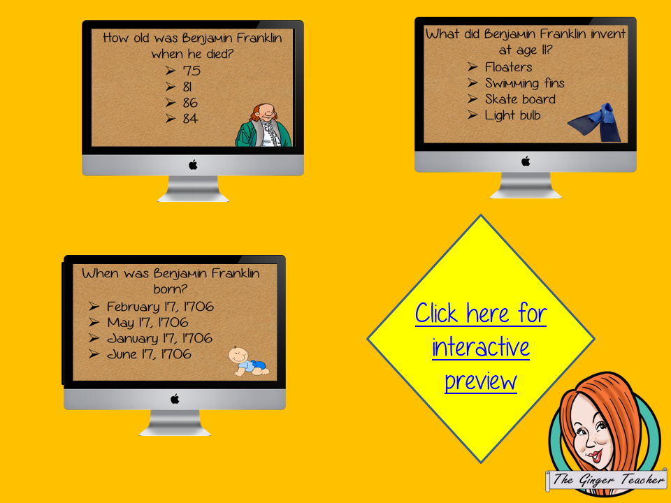Benjamin Franklin Revision Questions This deck revises children’s knowledge of Benjamin Franklin. There are multiple choice revision questions to check children’s understanding. These question cards are self-grading and lots of fun!