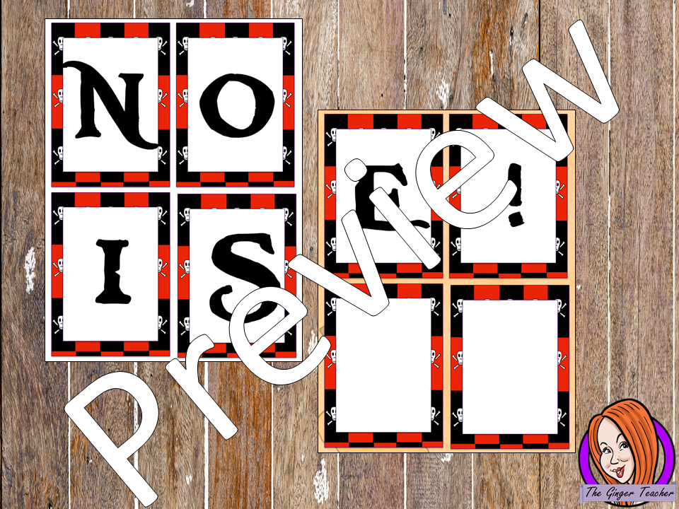 Pirate Themed Noise letters This download includes fun pirate themed noise letters. I use these to remind children to keep the classroom noise down. If they are making too much noise they lose a letter.   These are great to complete your pirate themed classroom. #classroomthemes #teachingideas #pirateclassroom