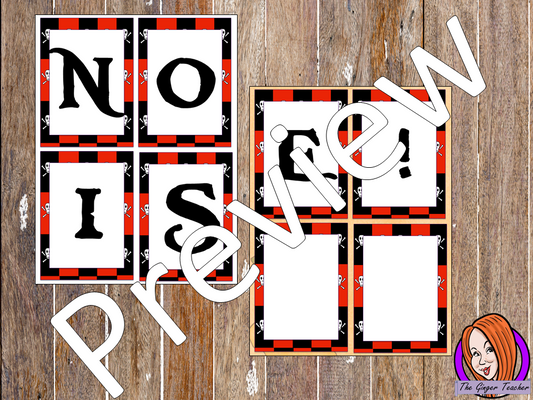 Pirate Themed Noise letters This download includes fun pirate themed noise letters. I use these to remind children to keep the classroom noise down. If they are making too much noise they lose a letter. These are great to complete your pirate themed classroom. #classroomthemes #teachingideas #pirateclassroom