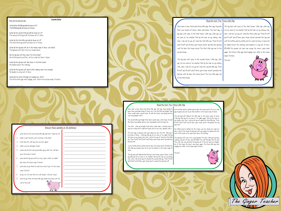 Little Red Riding Hood Reading Comprehension Cards Differentiated reading comprehension cards. Three levels of texts and questions to help children with reading comprehension. This text is on the story of Little Red Riding Hood and has questions to help children understand and draw meaning from the text.
