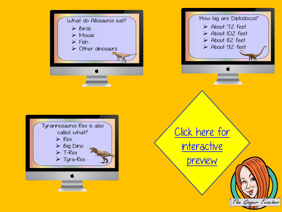 Dinosaur Revision Questions This deck revises children’s knowledge of Dinosaur. There are multiple choice revision questions to check children’s understanding. These question cards are self-grading and lots of fun!
