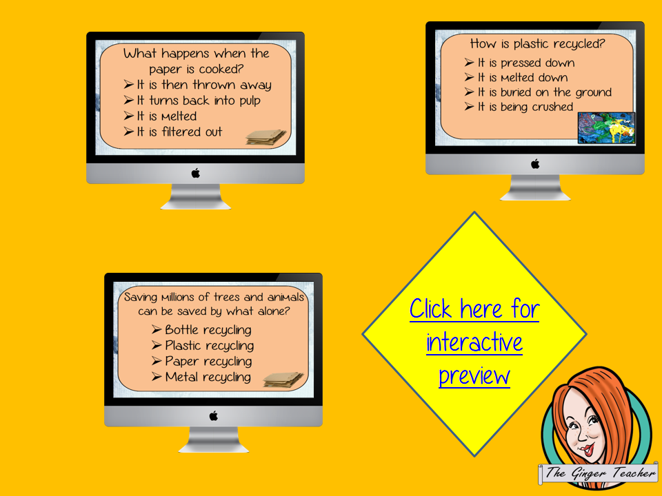 Recycling Materials Revision Questions This deck revises children’s knowledge of Recycling Materials. There are multiple choice revision questions to check children’s understanding. These question cards are self-grading and lots of fun!