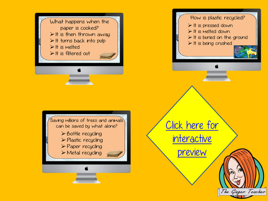 Recycling Materials Revision Questions This deck revises children’s knowledge of Recycling Materials. There are multiple choice revision questions to check children’s understanding. These question cards are self-grading and lots of fun!
