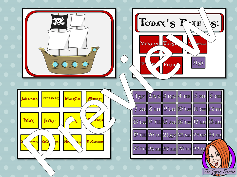 Pirate Classroom Calendar Display This download includes a fun pirate themed classroom calendar display for your classroom. These are great for teachers and kids to have a pirate room and celebrate everyone’s birthday. This download includes: - Calendar title - Pirate ship calendar display - Days of the week signs - Months of the year signs - 31 date signs - Full calendar instructions #classroomthemes #teachingideas #pirateclassroom