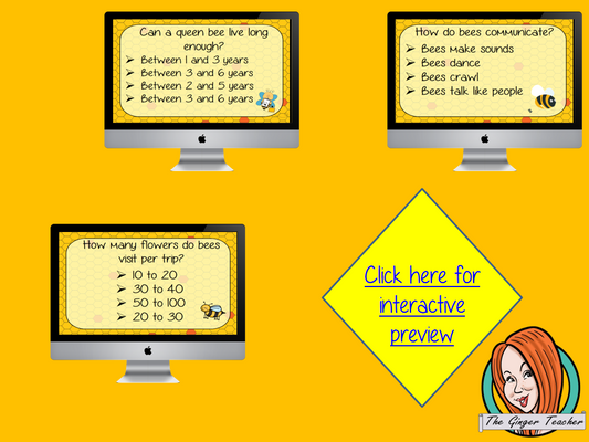 Bees Revision Questions This deck revises children’s knowledge of Bees. There are multiple choice revision questions to check children’s understanding. These question cards are self-grading and lots of fun!