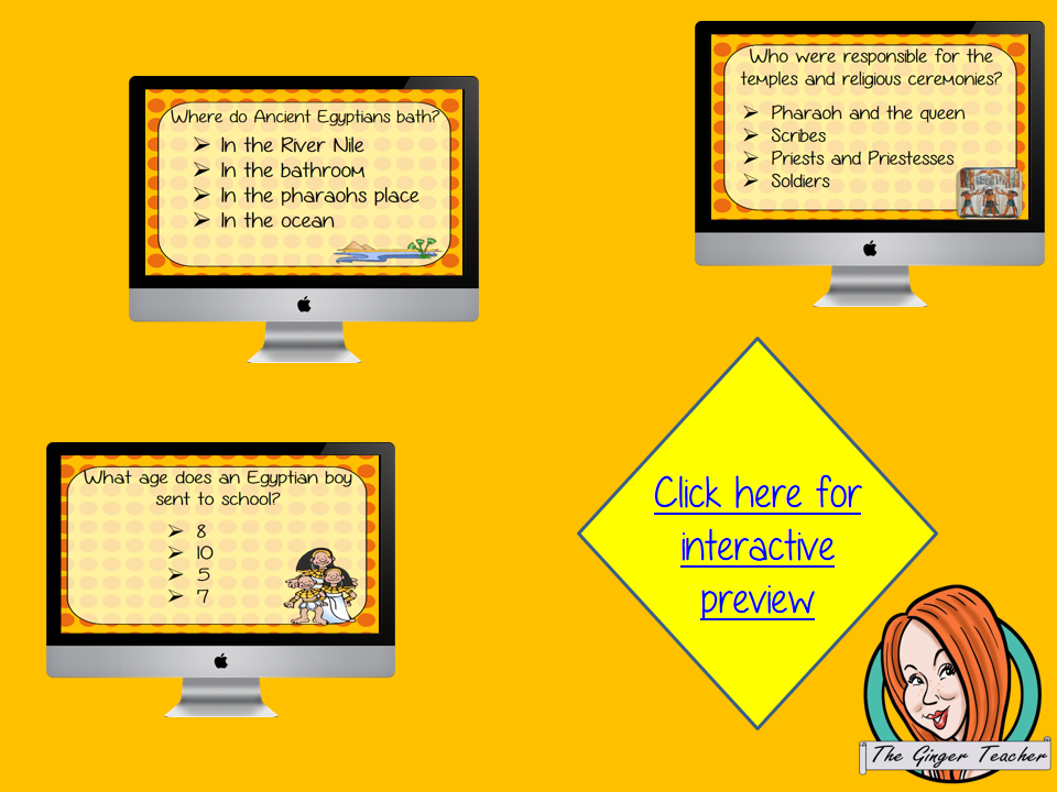 Egyptian Daily Life Revision Questions This deck revises children’s knowledge of Egyptian Daily Life. There are multiple choice revision questions to check children’s understanding. These question cards are self-grading and lots of fun!