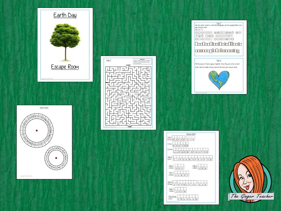 Earth Day Escape Room Game Try this escape room style game with your students today! This is a fun game that is perfect for teaching children about Earth Day. This game focuses on students finding out facts and information and using these to solve puzzles. This helps them to learn. This activity is great for the beginning of a topic to introduce information or at the end to recap. Students are trying to help an alien understand Earth Day and they must solve a series of clues, as well as decode d