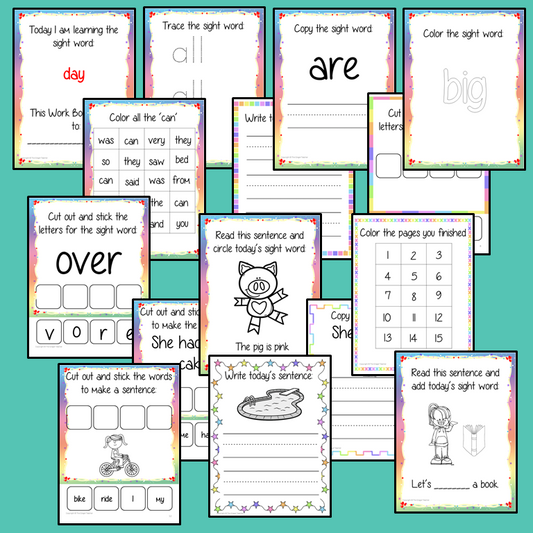 Sight Word Bundle Help your children practice their sight words with this huge bundle of workbooks, each workbook is 15 pages long and focuses on a different sight word. The 15 pages contain, handwriting practice, tracing and spelling the word and sentence reading and construction.. #sightwords # frywords #highfrequencywords